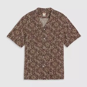 Brown Paisley Short-Sleeve Camp Collar Shirt